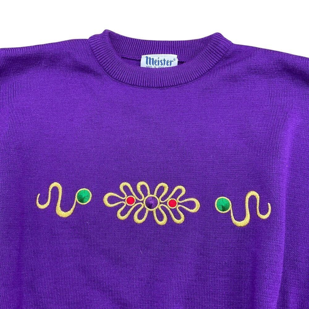 Meister Sweater Women Large Purple Gold Embroidery Dohman Wool Acrylic VTG - Picture 2 of 11